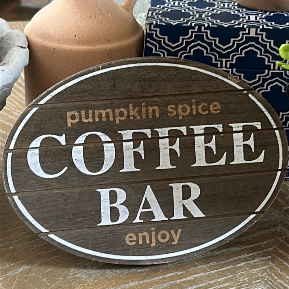 NEW! Farmhouse Wood Galvanized Metal Pumpkin Spice Fall Harvest Coffee Bar Sign